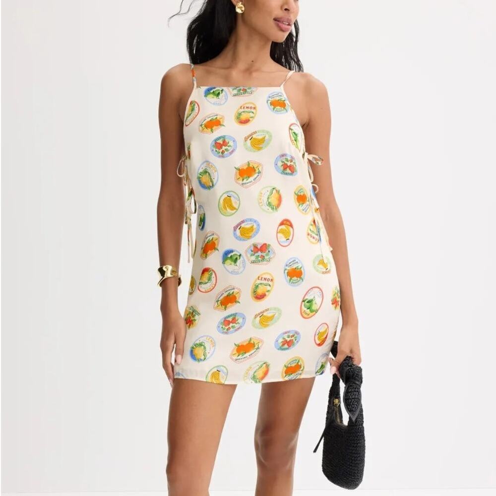 Astr The Label Samira Dress Sleeveless Side Tie Sheath Ivory Fruit Cocktail XS